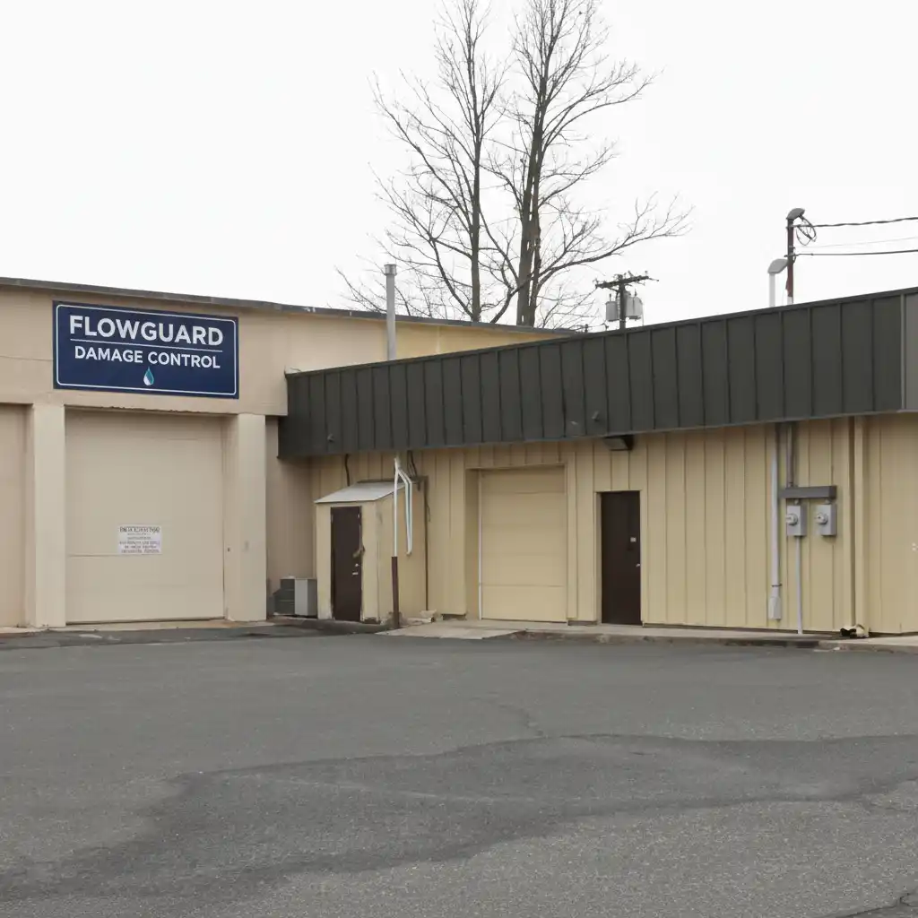 Flowguard Damage Control office building exterior with company signage in Tinton Falls